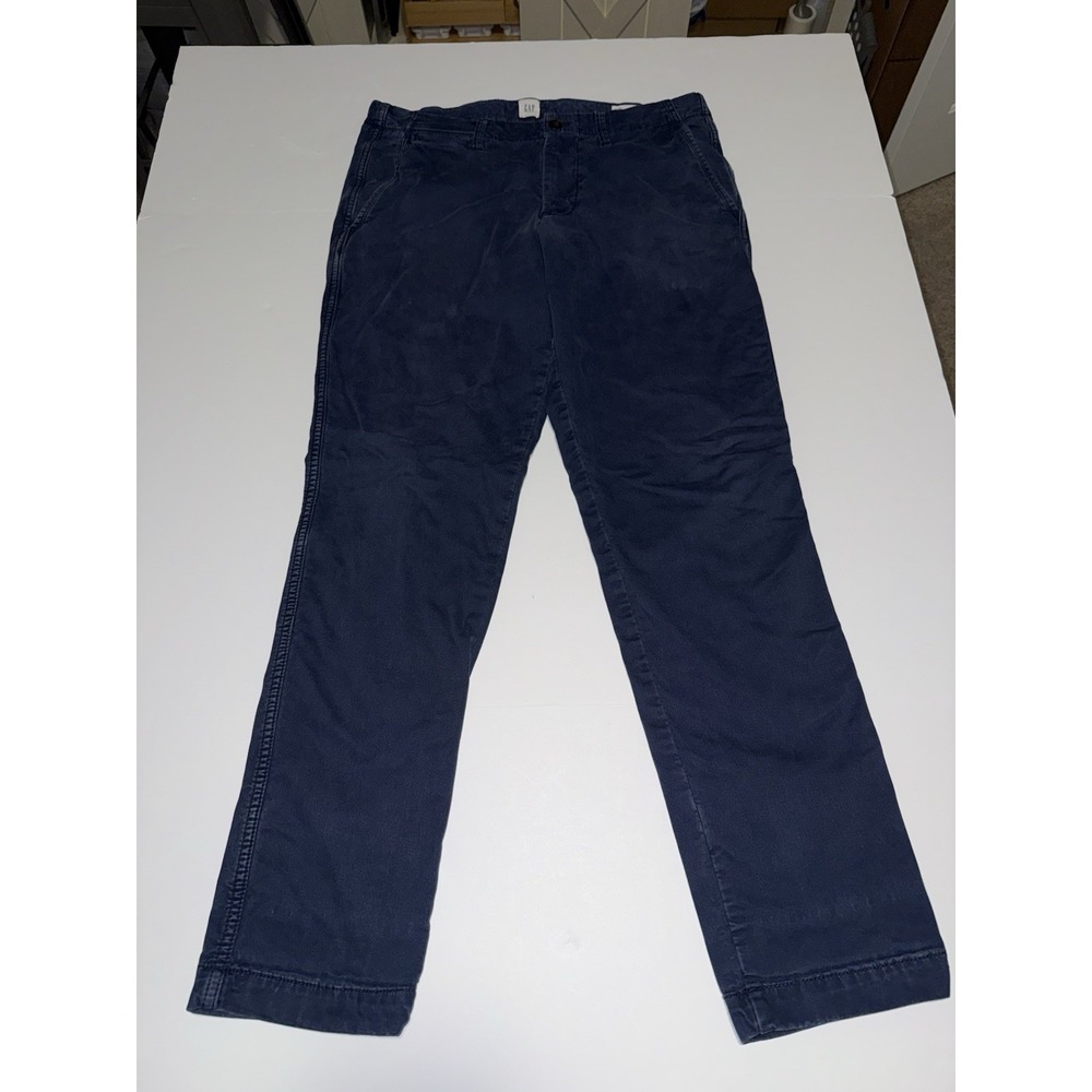 Gap Men 33x32 Chino Pants Slim Blue Stretch Casual Flat Front Preppy Minimalist